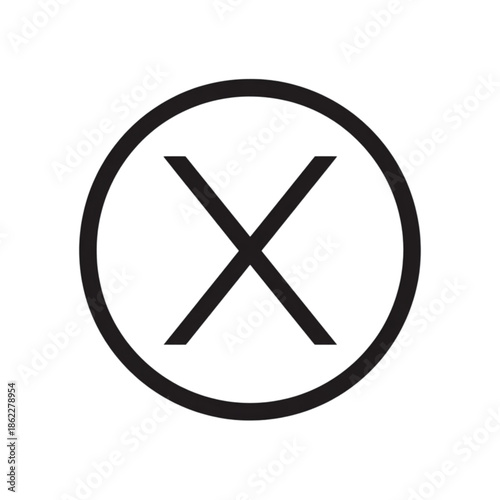 Black X Mark Symbol Inside Circle Isolated on transparent background.