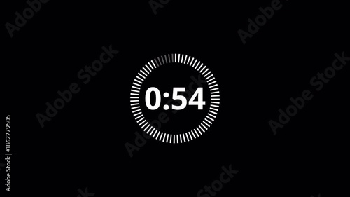 One minute countdown animation with transparent background, countdown timer from 60 seconds to 0 seconds with minute and seconds, One minute countdown timer with alpha channel in 4k.