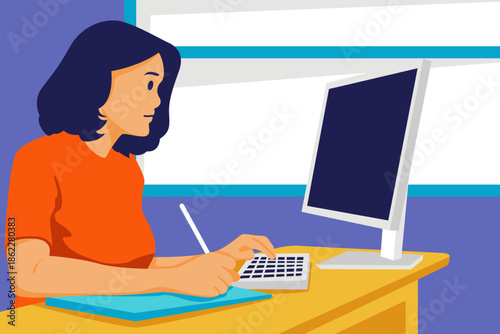 woman working on computer