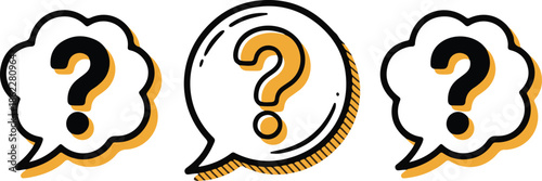 The concept of frequently asked questions. A flat vector illustration with question marks.