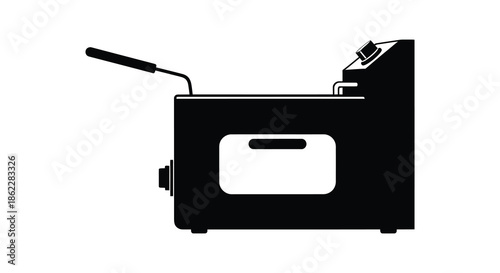 A simple black and white illustration depicting a vintage style reel to reel tape recorder