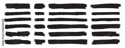 Set black brush lines highlighter design element. horizontal line brush