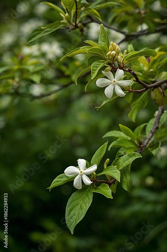 Flowers Grow on Branches in Spring Near a Green Garden Under Natural Sunlight