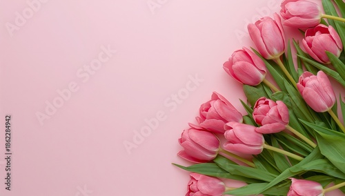 Pink Tulips Arranged on a Light Pink Surface During Spring Season