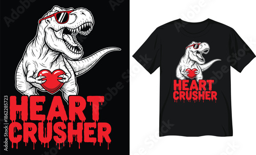 T-Rex Dinosaur Wearing Sunglasses Holding a Heart Heart Crusher Valentine's Day Illustration