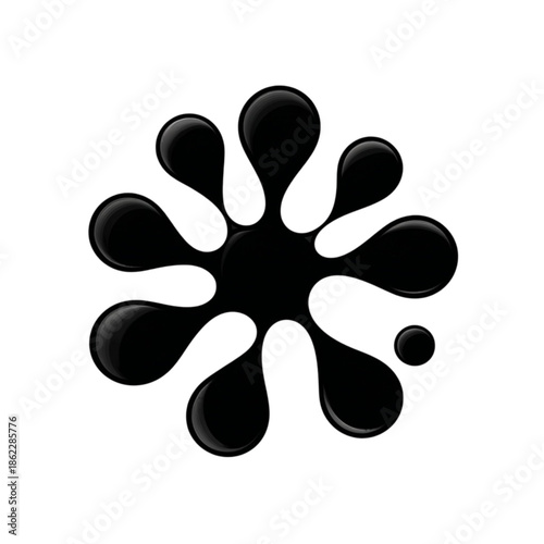 Black ink splatter on white background Isolated on transparent background.