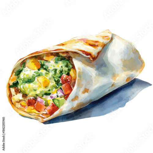 Photos Burrito in watercolor painting style, vector illustration on white background
