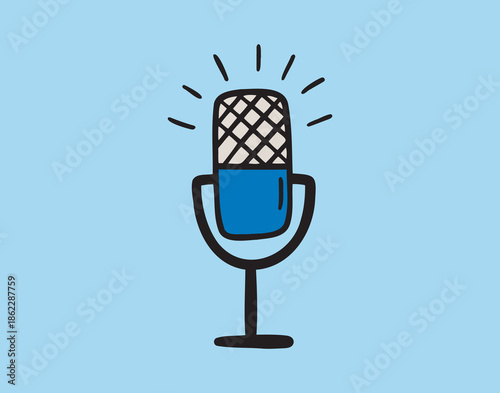 Podcast mic with blue color accent on light blue background