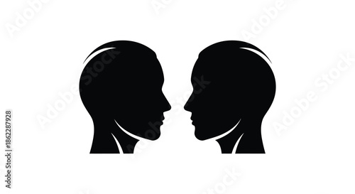A striking silhouette depicting two human heads in profile facing each other symbolizing connection