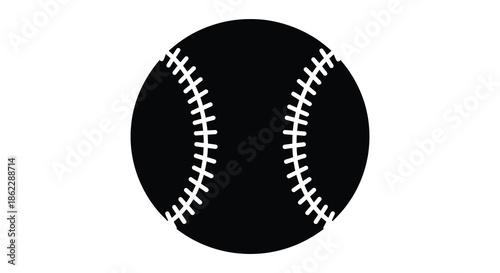 A simple black and white illustration depicting a baseball with visible stitching details