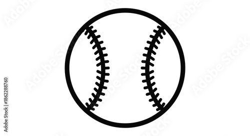 A simple black and white illustration depicting a baseball with visible stitching details
