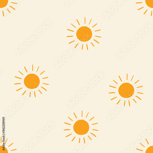 Seamless pattern with bright suns on a light background