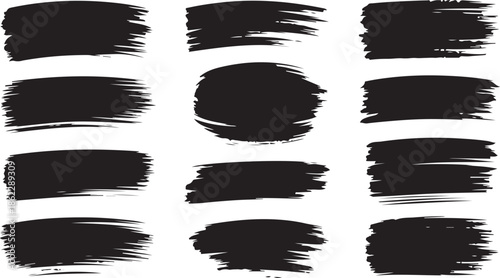 These various black ink brush strokes on a white background provide a grungy artistic element
