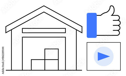 Warehouse concept. Warehouse storage solutions with logistics ed by shipment boxes. Warehouse shows inventory management and plays a key role in e-commerce operations. For supply chain, logistics