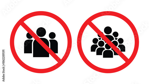 This image depicts two prohibition signs clearly indicating that gatherings both small and large are not permitted in this area