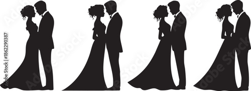 wedding couple silhouette vector set