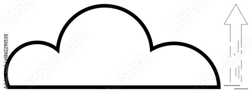 Cloud computing, data storage, technology growth, digital transfer, innovation, upload. A cloud shape with an upward arrow. Cloud computing and data storage concept