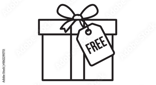 Gift box with a bow and a free tag isolated on transparent background