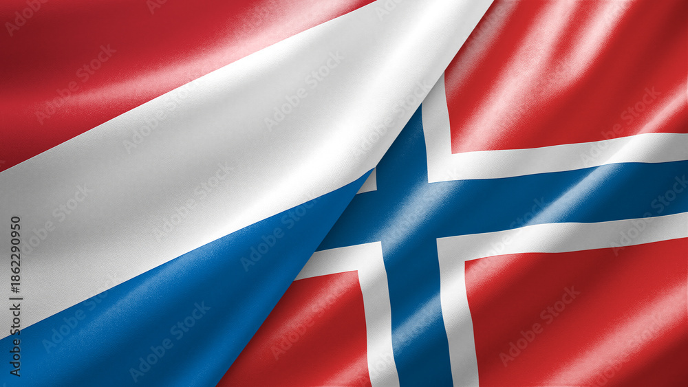 Fototapeta premium Netherlands and Norway two national flags filling the entire frame, close-up view, edge-to-edge composition