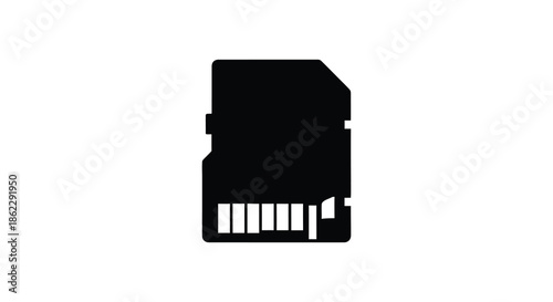 A simple black silhouette illustration depicting a standard sd card commonly used for data storage