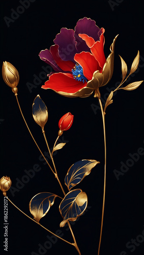 妖艶な赤い花　AI生成素材