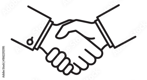 Line art illustration of two hands shaking in agreement, isolated on transparent background