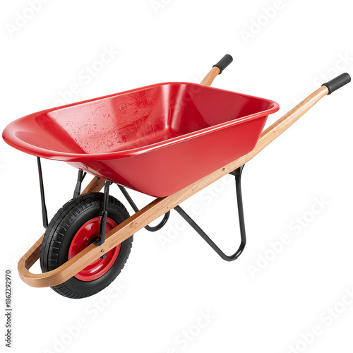Red Wheelbarrow With Wooden Handles for Gardening or Construction Work