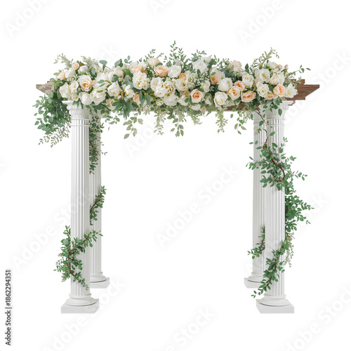 Wedding Arch Decorated With Flowers and Greenery at Outdoor Venue