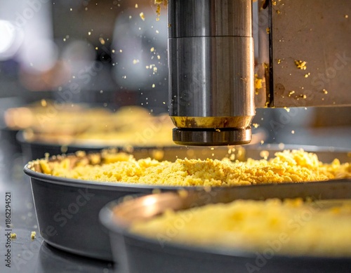 Precision Food Crafting: Close-up of automated food production, showcasing a culinary process in progress with precision and care.
