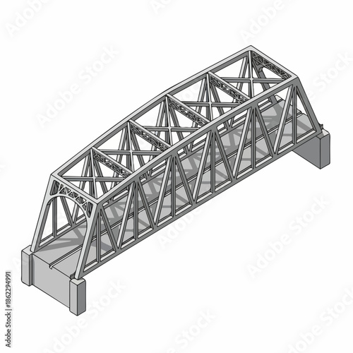 Isometric Technical Steel Girder Truss Construction Bridge Infrastructure Illustration