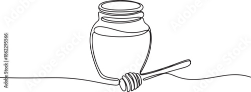 Honey Jar Editable Continuous Line Icon, Continuous one line drawing of honey glass jars. Sweet pure honey. one line Art icon drawing