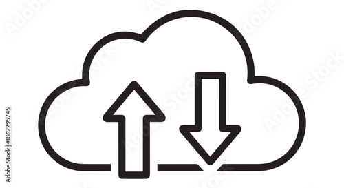 Cloud icon with upload and download arrows, symbolizing data transfer isolated on transparent background