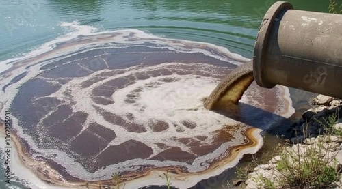 Industrial wastewater discharge creating ripples in water body  