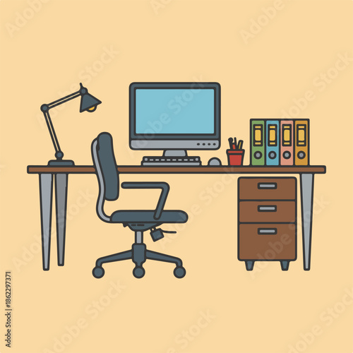 office desk with chair and computer setup