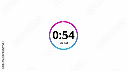 One minute countdown animation with transparent background, countdown timer from 60 seconds to 0 seconds with minute and seconds, One minute countdown timer with alpha channel in 4k.