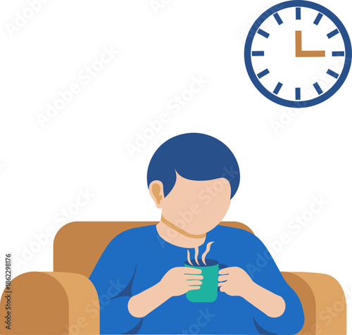 Break time illustration. Flat vector illustration of a person taking a break from work at home