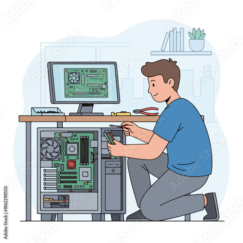 Computer Repair Technician Illustration