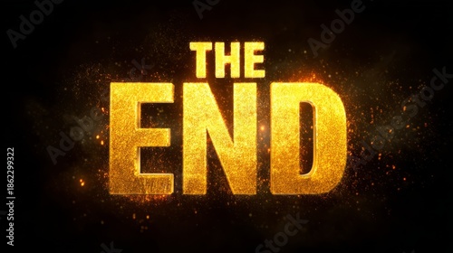 Golden The End text with glowing particles