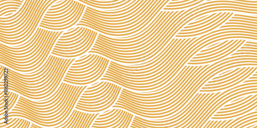 Curvy yellow lines. Ramen or noodle pattern. Pasta, tagliatelle or capellini background. Wavy spaghetti texture. Banner with traditional Italian, Chinese of Japanese food print. Vector illustration.