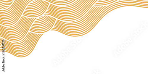 Curvy yellow lines. Ramen or noodle pattern. Pasta, tagliatelle or capellini background. Wavy spaghetti texture. Banner with traditional Italian, Chinese of Japanese food print. Vector illustration.