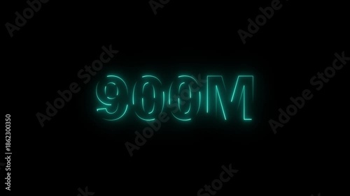 500M followers neon glowing text animation – Social media achievement animation with neon light effect on black background