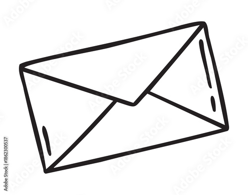 Envelope and mail doodle icon for planner and school notes, hand drawn style Monochrome line art outline, clean contour style, hand drawn.