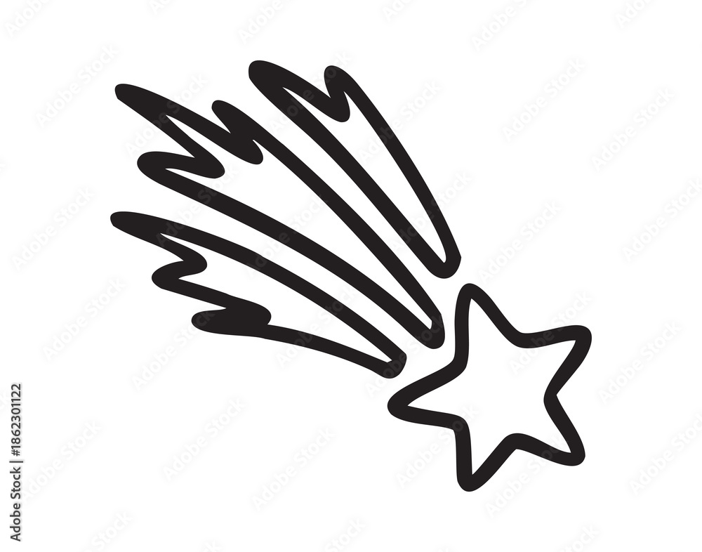 Obraz premium Shooting star, cute celestial doodle, line art outline contour, monochrome, hand drawn