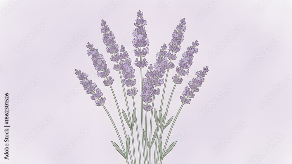 Naklejka premium AI GENERATED ILLUSTRATION - Lavender flowers in cute soft pastel colors