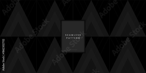 Minimalist seamless pattern with stacked dark gray triangles and thin geometric outline lines for luxury packaging or architectural wallpaper design