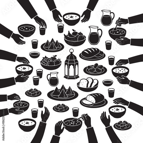 People sharing food and drinks around a table