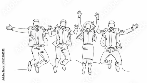 Group of business people jumping in the air celebrating success.