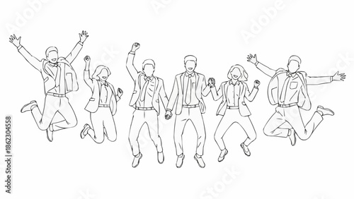 Group of diverse people jumping in the air with joy and excitement.