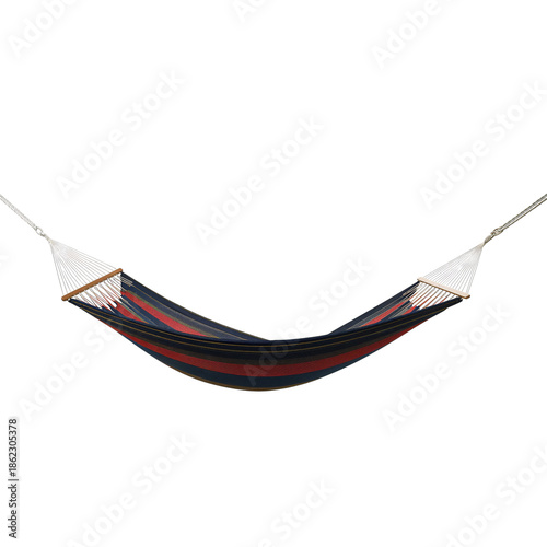 Relaxing Hammock in a Colorful Design Hangs Between Two Trees in a Sunny Back...