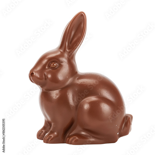 Chocolate Rabbit Sits on a White Background During Spring Celebrations for Va...